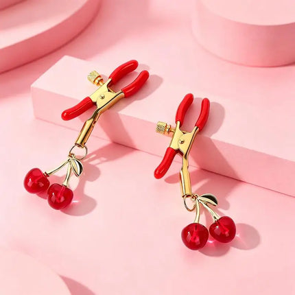 Amour NookCute Cherry Pendant Nipple Clamps 1 Pairs Adjustable Soft Silicone Tip Gold Plated Perfect For Couple Intimate Fun