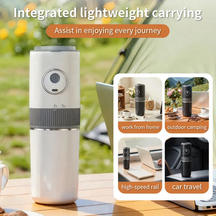2-in-1 Wireless Portable Coffee Machine – Grind Beans & Hand Brew Anywhere for Camping & Outdoor Adventures