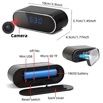 Improved 4KHD mini WiFi clock camera, supporting remote viewing, motion detection, infrared night vision, and home mini camera