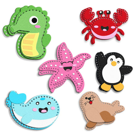 DIY Sewing Toys for Kids, Make Milk Tea Ocean Animal Plushie Craft Set Handmade Fabric with Holes and Threads Gifts