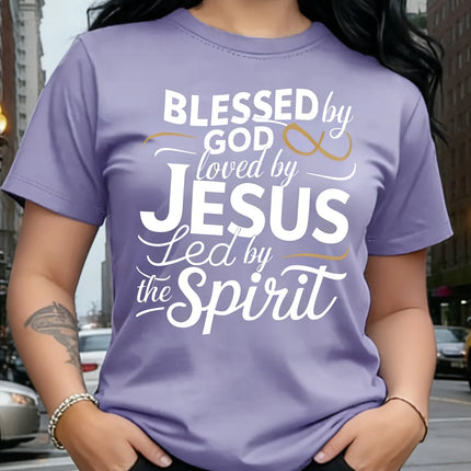 Blessed By God Loved By Jesus Women's Tee - Christian Faith Green Top