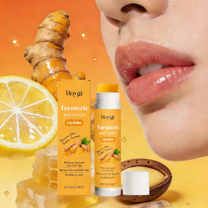 Hoygi Turmeric and Lemon Lip Balm Lip Brightening for Dark Lips Care Dry Lips Treatment Dead Skin Remover Moisturizing Lip Balm