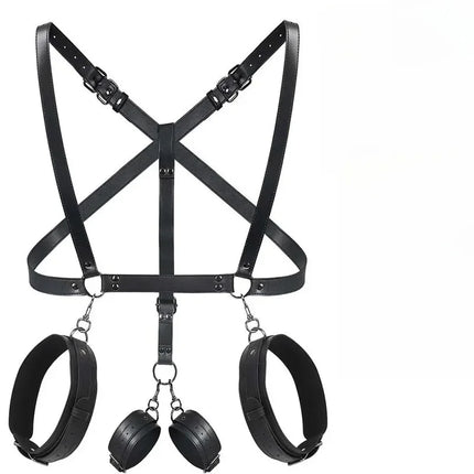 BDSM Bondage Kit Adjustable Restraint Harness Set Wrist Cuffs Metal Hook Couples Roleplay Accessories