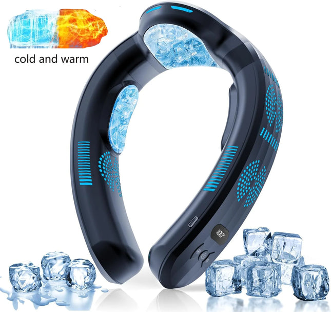 2026 New Upgrade Semiconductor Refrigeration Neck Fan Intelligent Digital Display Cold And Hot Dual-purpose Bladeless Fan