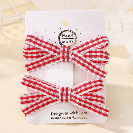 2Pcs Striped Bow Hair Clip Set Women's Sweet Hair Accessories Lovely Girl Headwear Hairpin for Dress up