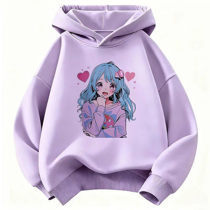 Japanese Style Anime Girl Design Children's Hoodie Sweatshirt Cute Harajuku Hoody for Boys Girls Autumn Winter Casual Hoodies