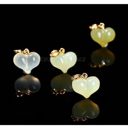 1 Pc Natural Stone Light Green Jade Heart Shape Bead Random Color Pendant For Jewelry Making Diy Necklace Bracelet Accessory
