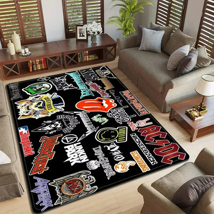 Band Logo Music Rock and Roll Pattern Carpet  for Living Room Bedroom Non-Slip Soft Rug Kitchen Floor Mat Entrance Doormat