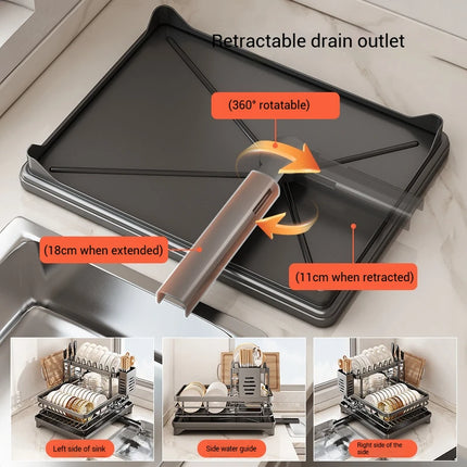 Multifunctional Kitchen Dish Drying Rack Adjustable Over Sink Plate Organizer with Removable Drainboard