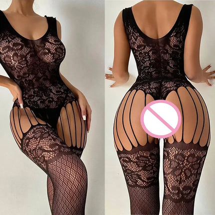 Porn Fantasy Open Crotch Body Stocking Set 18 Erotic Fishnet Toys Lace Lingerie For Sex Women Adult Desire Tights High Stretch