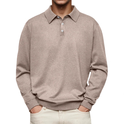 Casual Long Sleeve V-Neck Polo Shirt Men's Autumn Winter Fashion Independent Station Hit Button Leisure Top Polyester Fiber