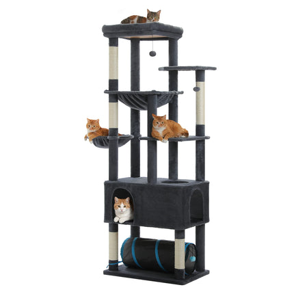 Tall Cat Tree with Large Condo Sisal Scratching Posts Oversized Perch Spacious Hammocks Multi-Level Cat Tower with Cat Tunnel Large Cat Furniture for Indoor Big Cats