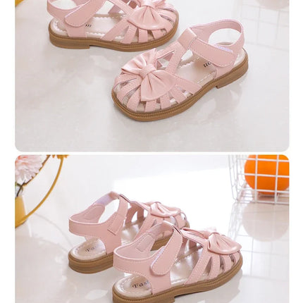 Cute Girls Sandals Bow Peep-toe 2025 New Soft Hook & Loop Beige Kids Princess Shoes Casual Sandals Cute Children Shoes Non-slip