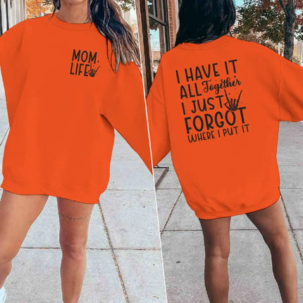 "Mom Life" Graphic Sweatshirts Forgot Where I Put It Funny Graphic Pullover Top Skeleton Hand Design Casual Women's Sweater