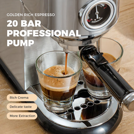 CafeLffe Coffee Maker Cafetera 20 Bar Inox Semi Automatic Super Slim ESE POD& Powder Espresso Cappuccino Machine Hot Water H11