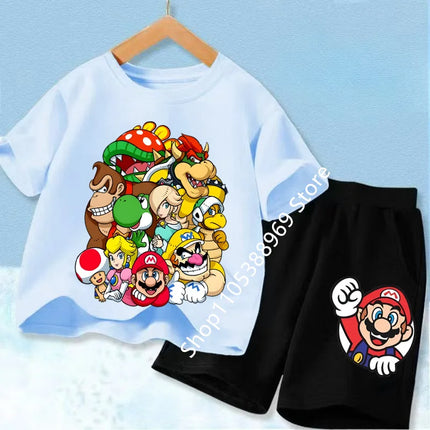 Summer Kids Clothing Sets Super Marios Cartoon Print Short Sleeve T-Shirt Casual Shorts Soft Outfits For Baby Boys Girls