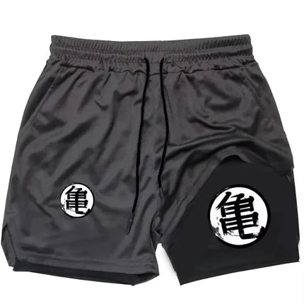 2026 Summer Goku Anime Running Shorts Men Fitness Gym Training 2 in 1 Sports Shorts Quick Dry Workout Jogging Double Deck Shorts