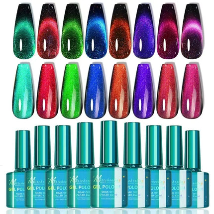 Semi Permanent Lacquer Hybrid Varnish Galaxy Crystal Cat Eye Gel Manicure DIY with Glitter Effect