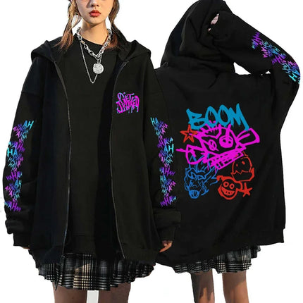 Arcane Jinx Monkey Graffiti Printed Hoodies Zipper Jacket Men Women Harajuku Anime Oversized Hip Hop Casual Sweatshirt Y2K Top