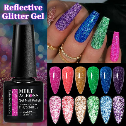 7Ml Reflective GlitterGel Nail Polish Bright Sparkling Silver Color Semi-permanent Soak Off Nail Art UV Varnish Nail Supplies