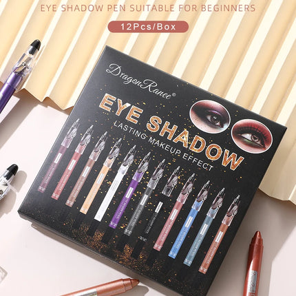 12-Piece Eyeshadow Pen Set, Pearlescent Fine Shimmer, Delicate and Silky, Non-Smudging, Multi-Use, High-Gloss Contouring, One-Swipe Application, Eye-Enhancing, Waterproof, Long-Lasting, Versatile Eyeshadow