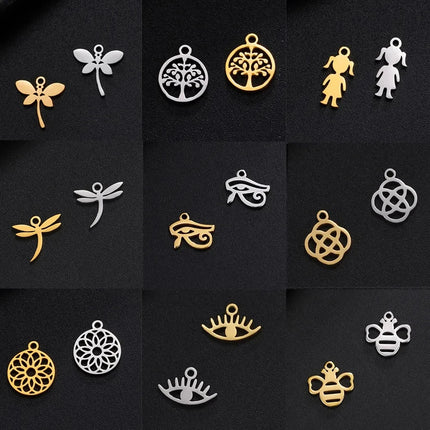 EUEAVAN 5pcs Stainless Steel Charms for Jewelry Making Leaves Lotus Flower Star Pendant Mini Charm Necklace Bracelet DIY Gifts