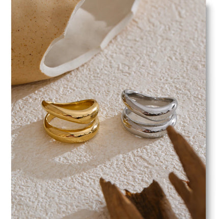 Yhpup 6789# Stainless Steel Metal Double Layer Geometric Cast High Quality Ring Water Resistant Texture Fashion Daily Jewelry