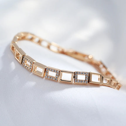 Kinel Fashion 585 Rose Gold Square Link Bracelet For Women Luxury Natural Zircon Fine Daily Bracelets Ethnic Wedding Jewelry