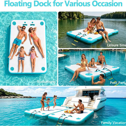 Inflatable Floating Dock Water Island Floating Raft Mat Air Deck Platform for Pools, Lakes, Rivers, Beaches, Oceans