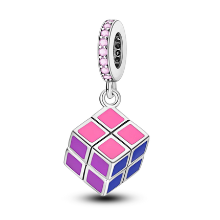 Original 925 Sterling Silver Charms Bead Inlaid Zirconium Jigsaw Puzzle Pendants Gift Fit Bracelet Jewelry DIY Marking