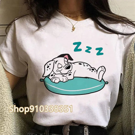 T-shirts Women Anime Tee Kawaii Animal Tshirt Dogs Graphic Cartoon 101 Dalmatian Short-sleeved Female Harajuku Clothes