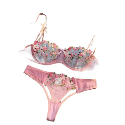 Round Up Night Beautiful Sexy Women 2 Piece Floral Embroidery Underwear Sexy Erotic Lingerie Underwear Lenceria Sexy Sets
