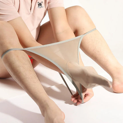 Men's Sexy Thongs Seamless Sheer See Through Stretch Pantyhose Underwear Sexy Briefs Soft Pouch Bikinis Open Back Lingeries