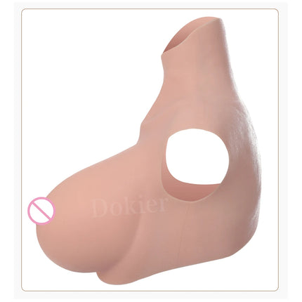 Dokier H R S Cup Oversize plus Realistic Silicone Breast Forms Fake Boobs Breast Plates[Round neck silicone filled boobs