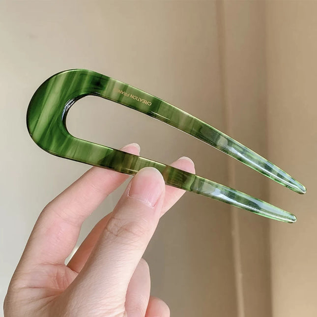 U-Shaped Hair Fork French Fashion Acrylic Hairpin Geometric Design Headwear Hair Sticks Women Girls Ponytail Holder Headdress