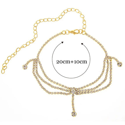 CUIER 1PC Rhinestone Tassel  Anklet Chain Jewelry for Women Anklet Jewelry for Beach