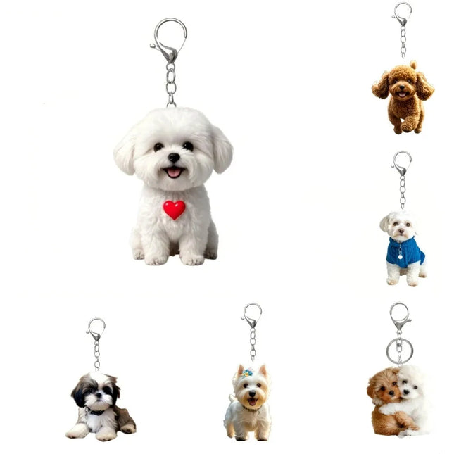 2D Flat Acrylic Dog Charms Keychains Cute Cartoon Puppy Bag Pendant Car Mirror Hanging Decor Festive Party Pet Lovers Gifts
