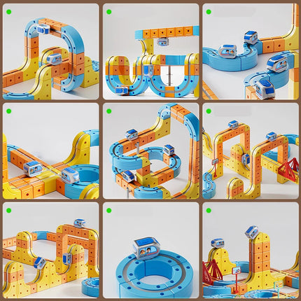 Magnetic Train Set DIY 3D Cube Track Electric Train Set for Kids Flexible Magnet Track Car Toy Stem Learning Building Cube Gift