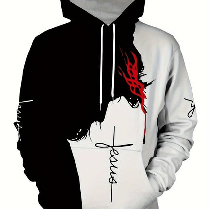 The new men's hoodie for the autumn of 2025 features a casual fashionable and sporty 3D Christ Jesus pattern print