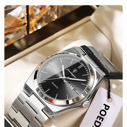 POEDAGAR Luxury Men's Quartz Wristwatch Waterproof Luminous Date Week Man Watch Stainless Steel Business Fashion Watches For Men