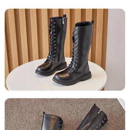 Girls Long Boots Children Knee-High Fashion Motorcycle Boots Rubber Soft Platform for Princess Kids High Boots Classic Winter