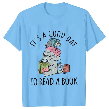 Its A Good Day To Read  T-shirts Women Book Lover Teacher Tshirts Elephant Cartoon Women's Clothing Vintage Women T-Shirts Tops