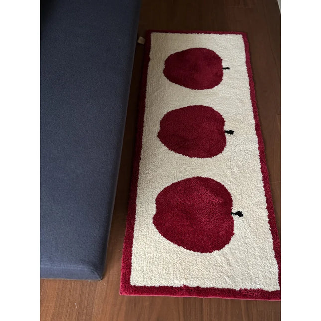 VIKAMA Cute Red Apple Striped Carpet Soft Fuzzy Side Rug for Bedroom, Living Room and Corridor Floor Mat Decoration