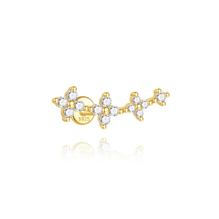 CANNER 1Pc 925 Silver Smooth Stars Moon Stud Earrings For Women 18K Gold Flat Head Threaded Puncture Ear Bone Ins Fine Jewelry