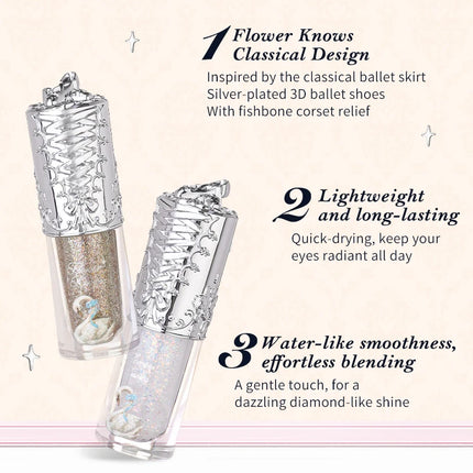 Flower Knows Swan Ballet Series Liquid Eye Shadow Pearlescent Fine Shiner Fine Sparkling Sequins 4g Eye Makeup