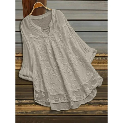 Plus Size 1XL-5XL Summer New Women's Shirt Solid Color Loose Fit Lightweight Casual Blouse