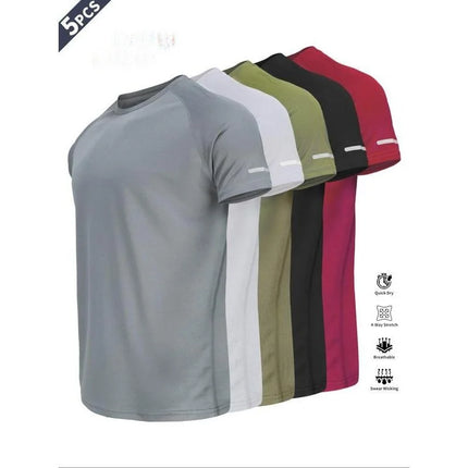 Men's Short Sleeve Sport T-shirt Quick Dry Running Blue Football Training Fitness Casual Wear Polyester Fiber round Neck T-shirt