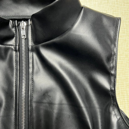 Sexy black zipper leather crop top women clothing summer body PU tank tops woman vintage gothic clothes streetwear top outfit