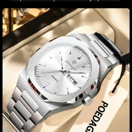 POEDAGAR Fashion Brand Male Wristwatch Waterproof Luminous Stainless Steel Men Clock Date Week Casual Quartz Men's Watches Reloj
