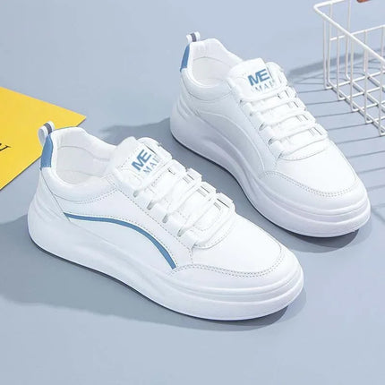 Korean Style round Toe Laced Casual Student Shoes Color Block Women's Spring Autumn New White Sneakers Comfortable Rubber Sole